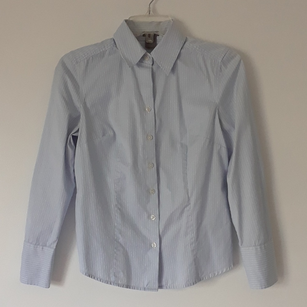 Ann Taylor Pinstripe Cotton Button Down Shirt
